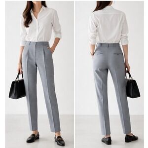 Toteme Sewn Pleat Evening Trousers NWT Steel Gray Wool Cotton EU36 US4 Tapered